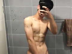 Handsome twink jerks on cam in bathroom (17'')